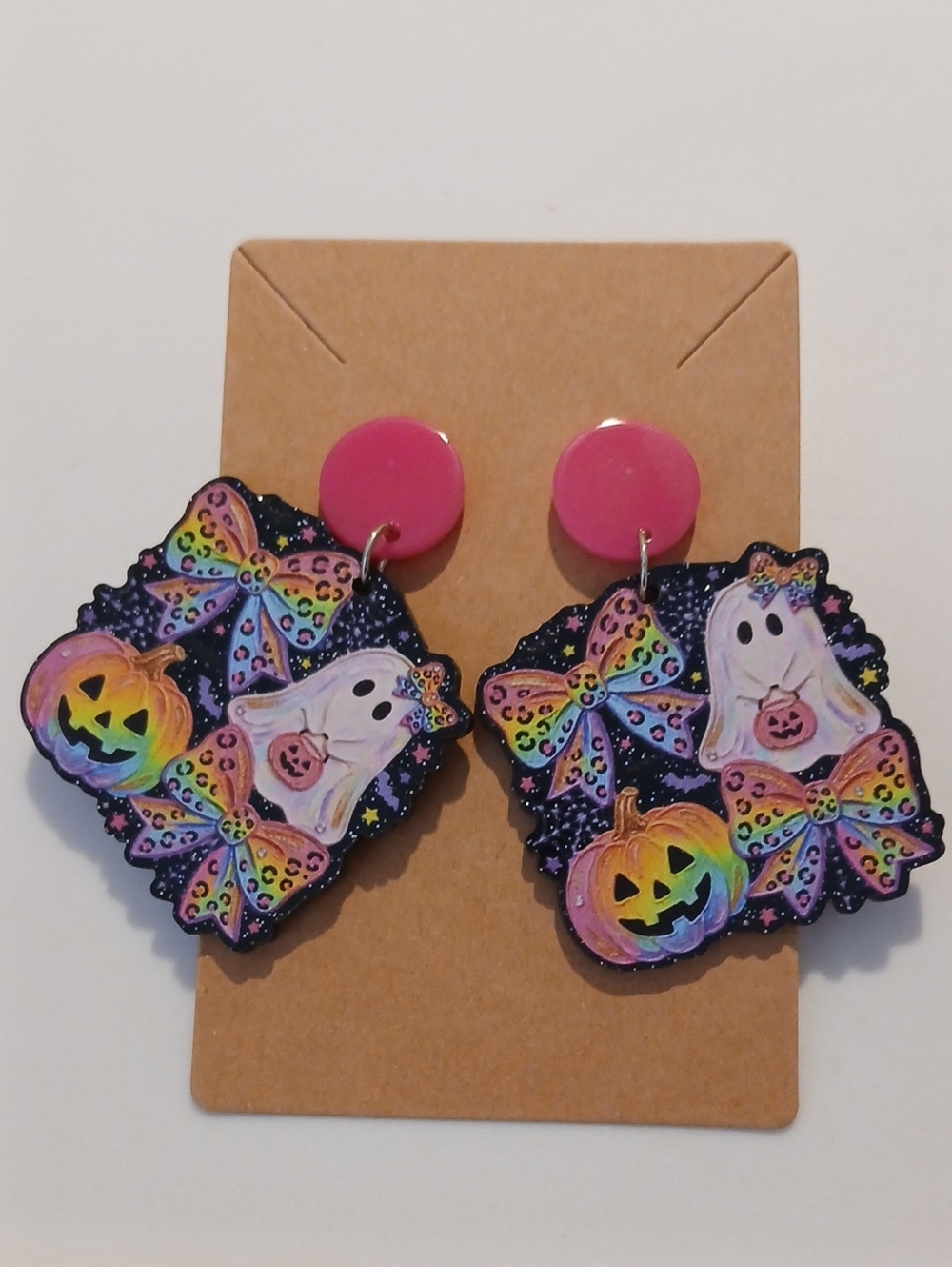Cute Halloween Ghost & Pumpkin Kids Earrings - Pink